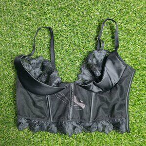 Victoria's Secret Black 34B Very‎ Sexy Floral Embroidered Quarter Cup Bra Top